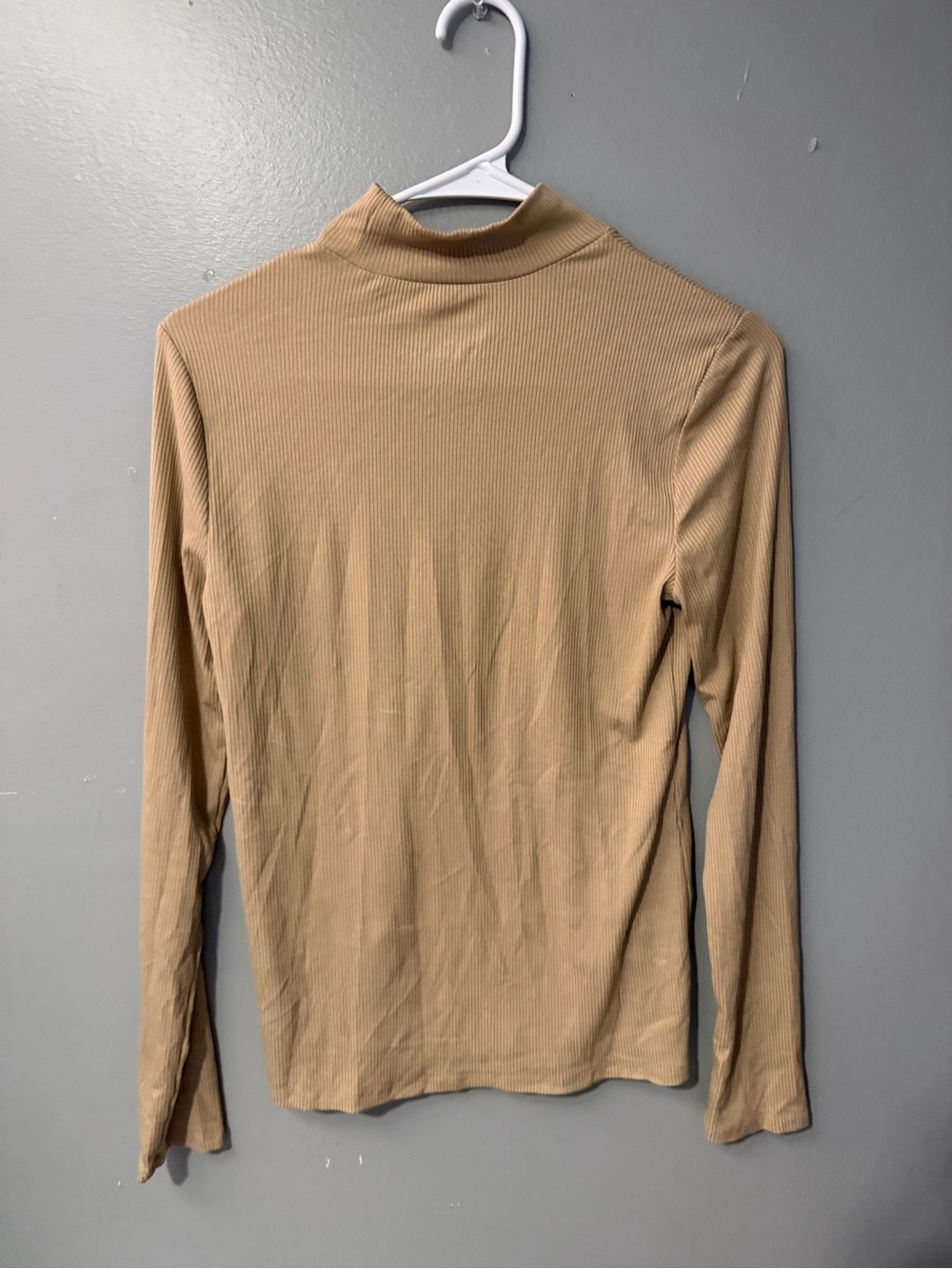No Boundaries Ribbed Mock Neck Long Sleeve Top - Tan
